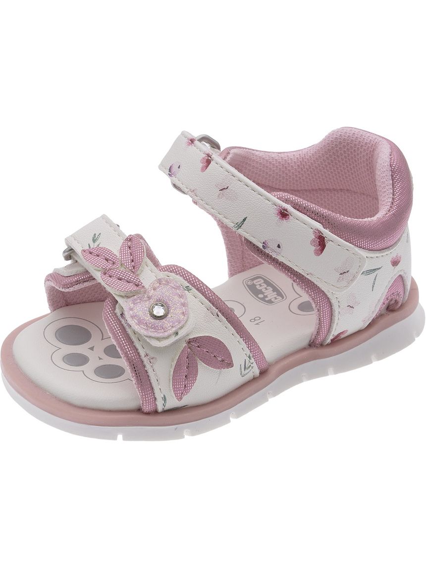 Sandalo bimba  fiori e foglie bianco - chicco fogil