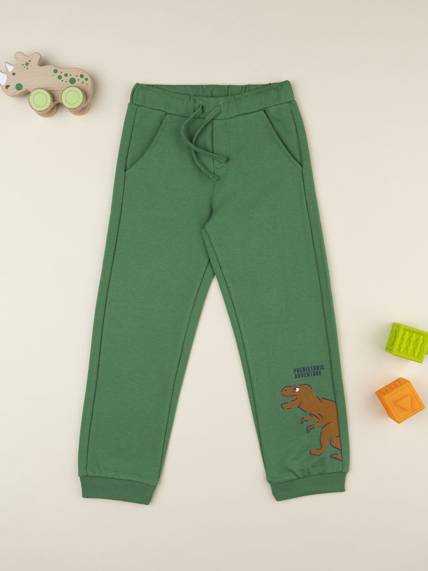 Pantalone bambino verde stampa t-rex