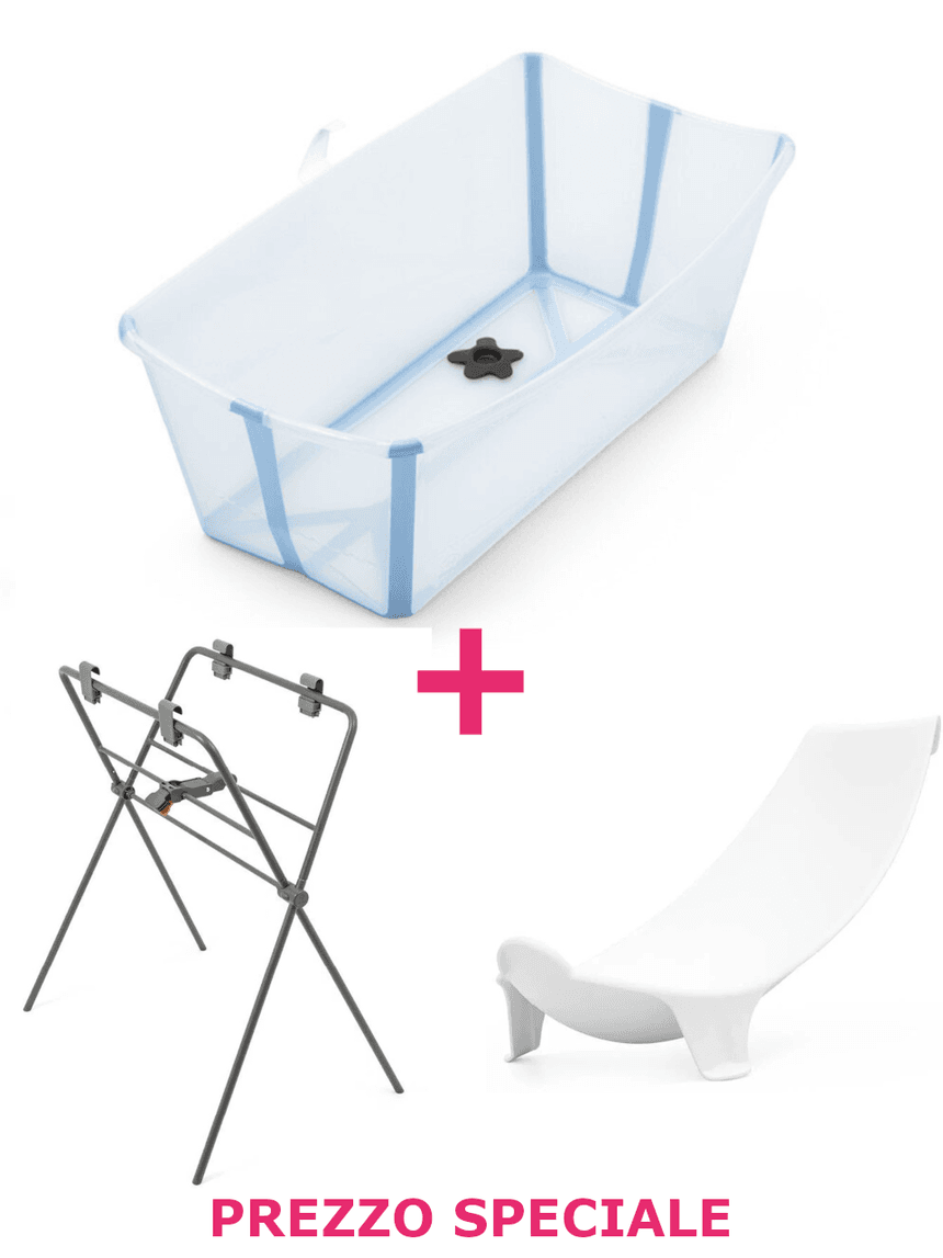 Flexi bath ocean blue + supporto per flexi e neonato a un prezzo speciale - stokke®