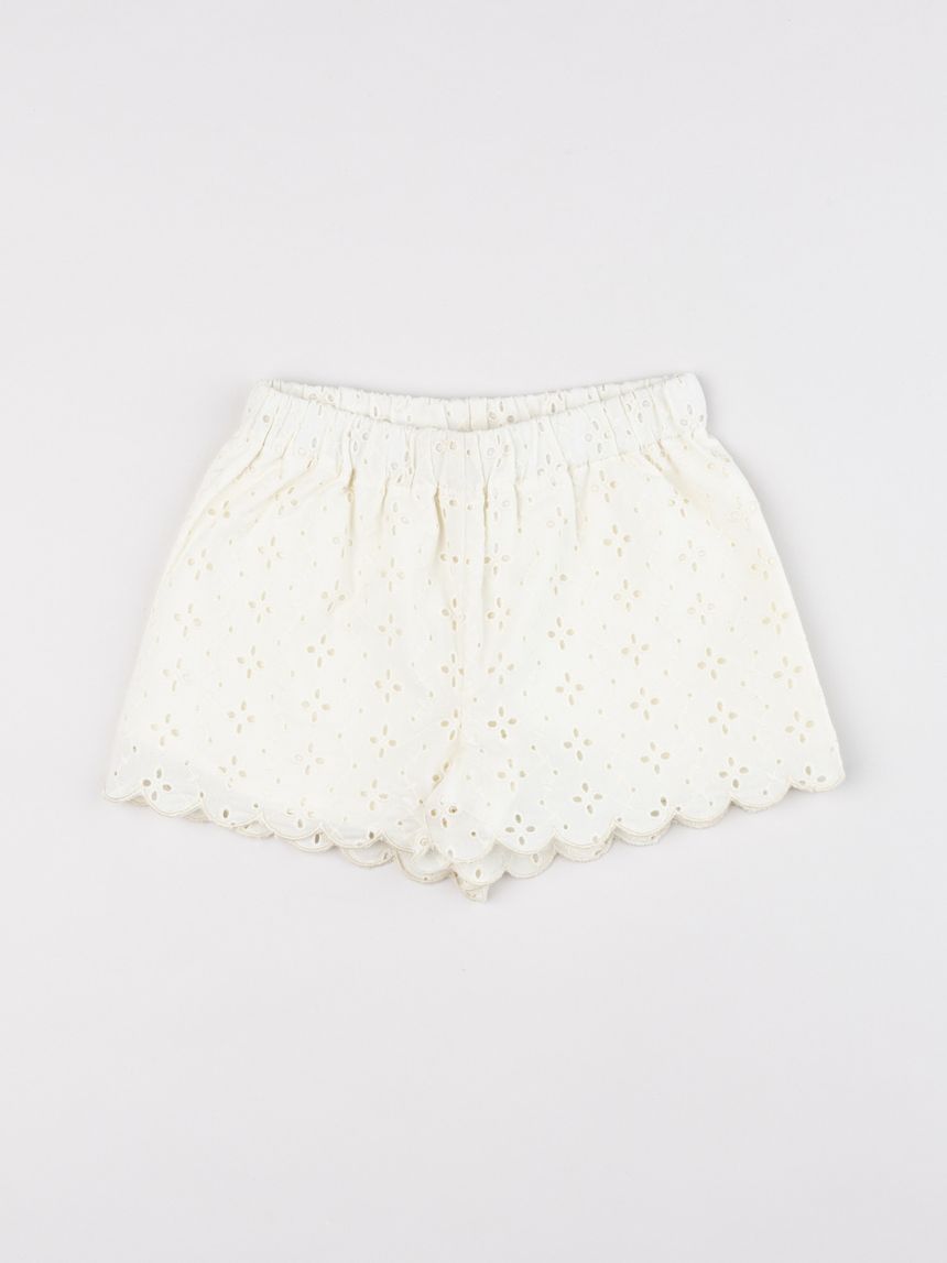 Shorts bambina in sangallo panna