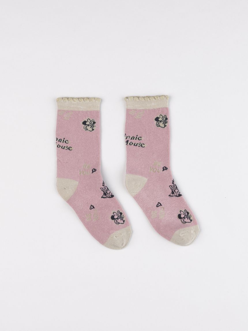 Coppia di calze bimba rosa/beige minnie