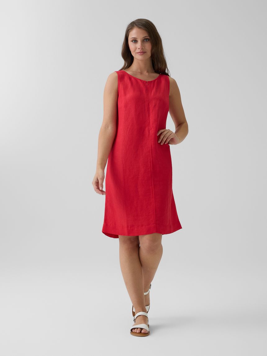 Abito smanicato lino rosso premaman