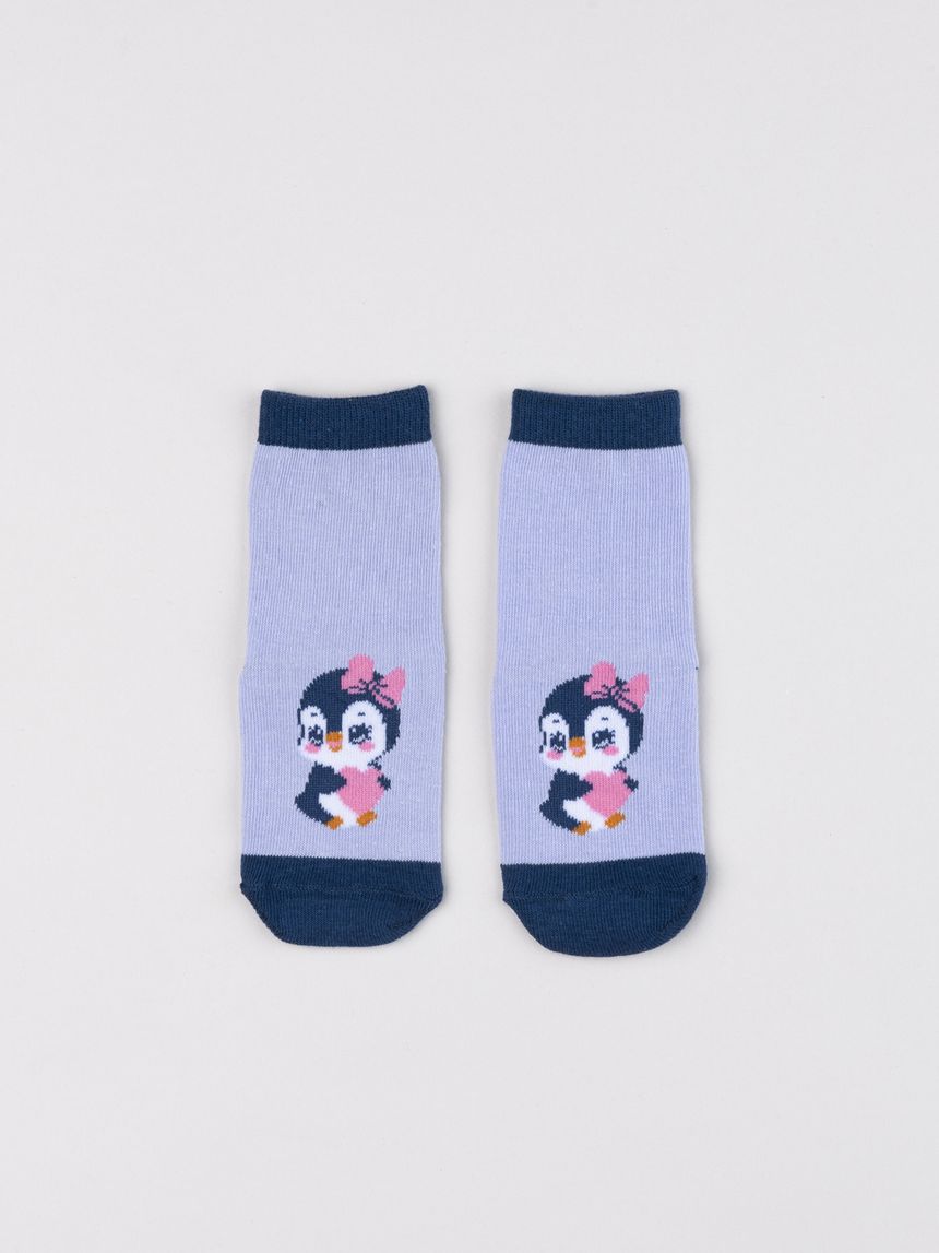 Antiscivolo bimba lilla/blu con pinguino