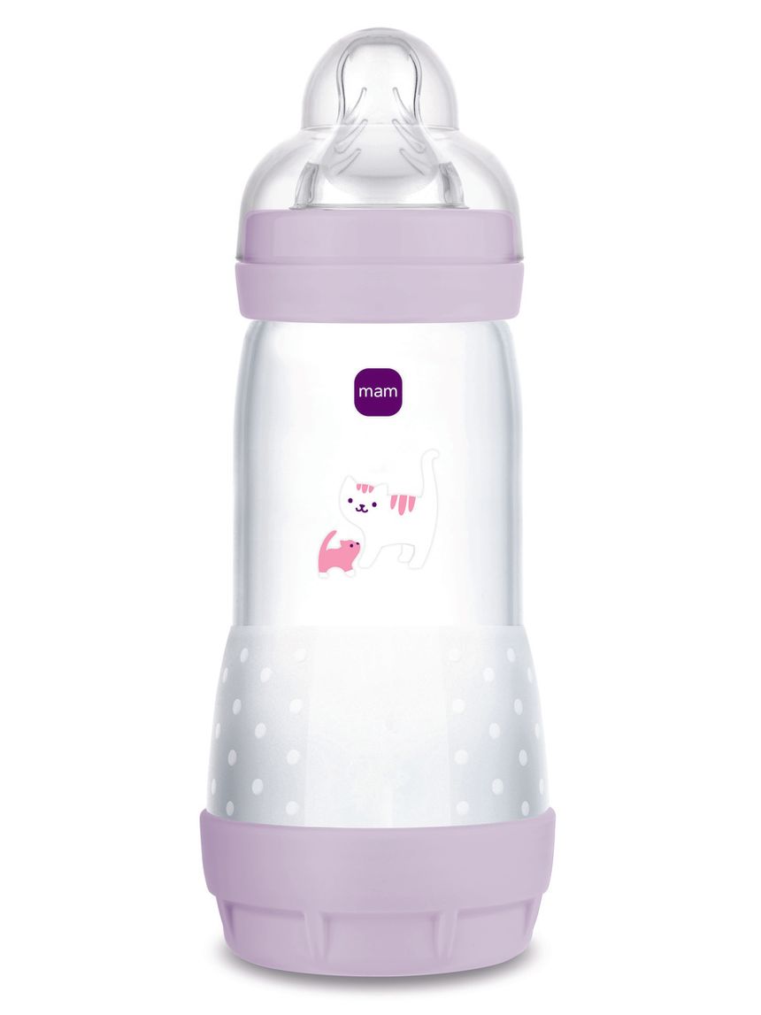 Mam biberon easy start 320 ml, biberon anticolica per allattamento misto, riduce le bolle d'aria e il rischio di coliche, lilla, 4+ mesi