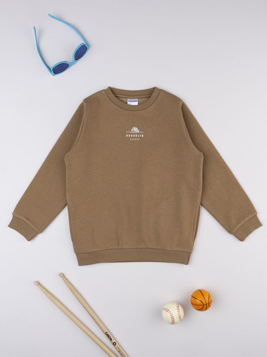 Felpa bambino marrone con stampa minimal