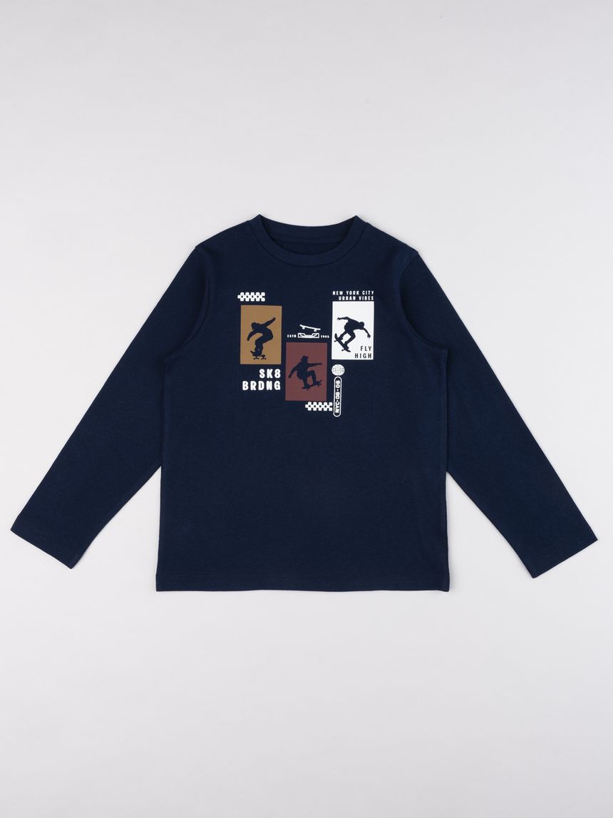 T-shirt bambino maniche lunghe blu skate