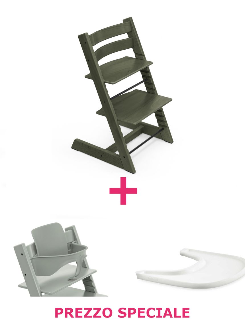 Tripp trapp® marble green + babyset glacier + vassoio bianco – personalizzabile – stokke®