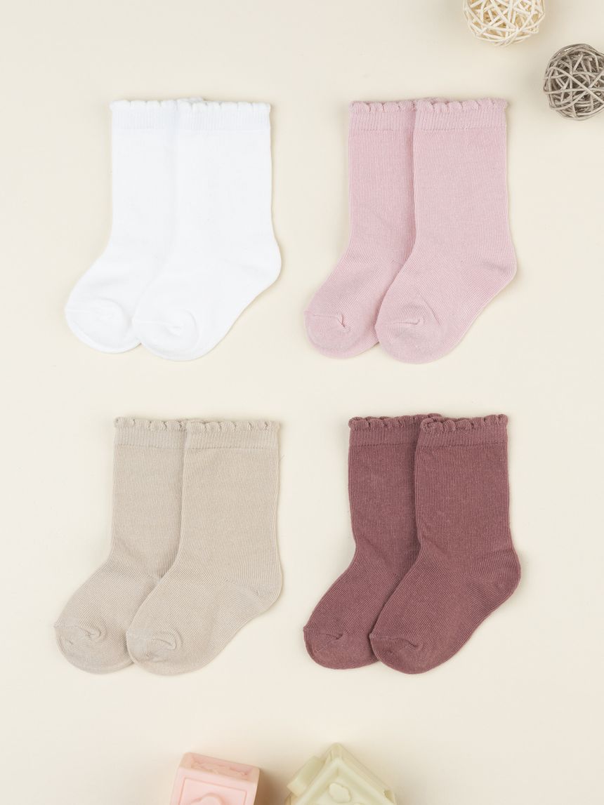 Pack 4 gambaletti bimba multicolor con bordo ondulato