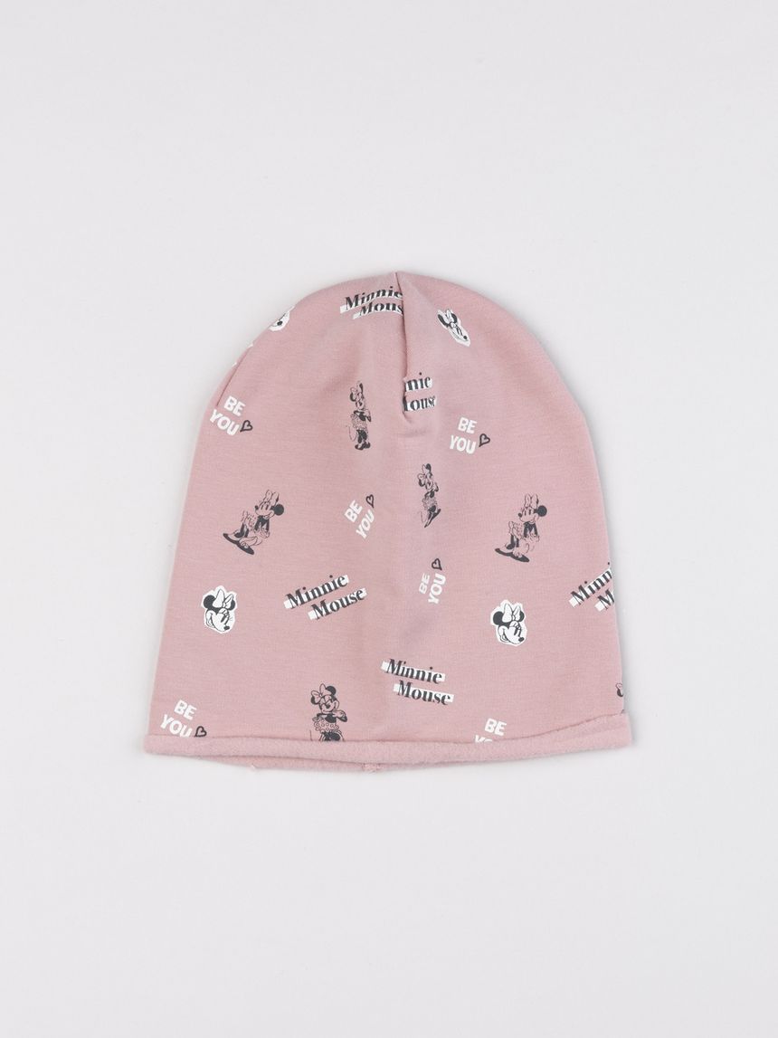 Berretto beanie bambina con stampa minnie rosa antico
