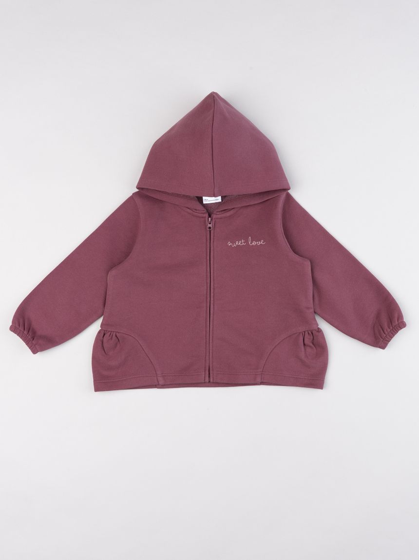 Felpa bordeaux bimba con cappuccio "sweet love"