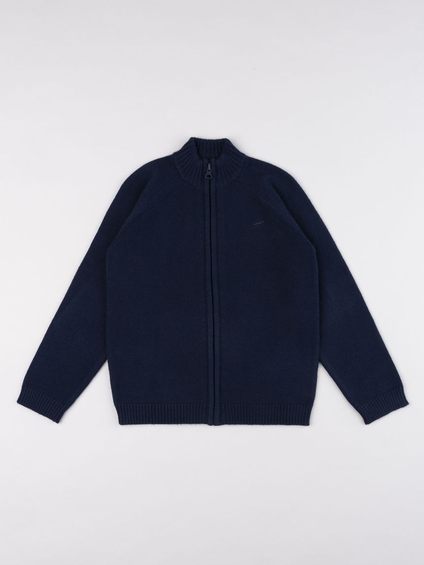 Cardigan bambino blu notte con zip e collo alto