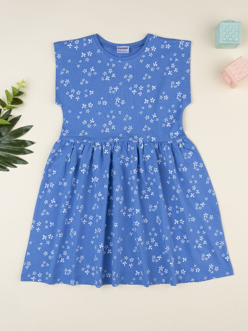 Vestito svasato blu a fiori per bambina