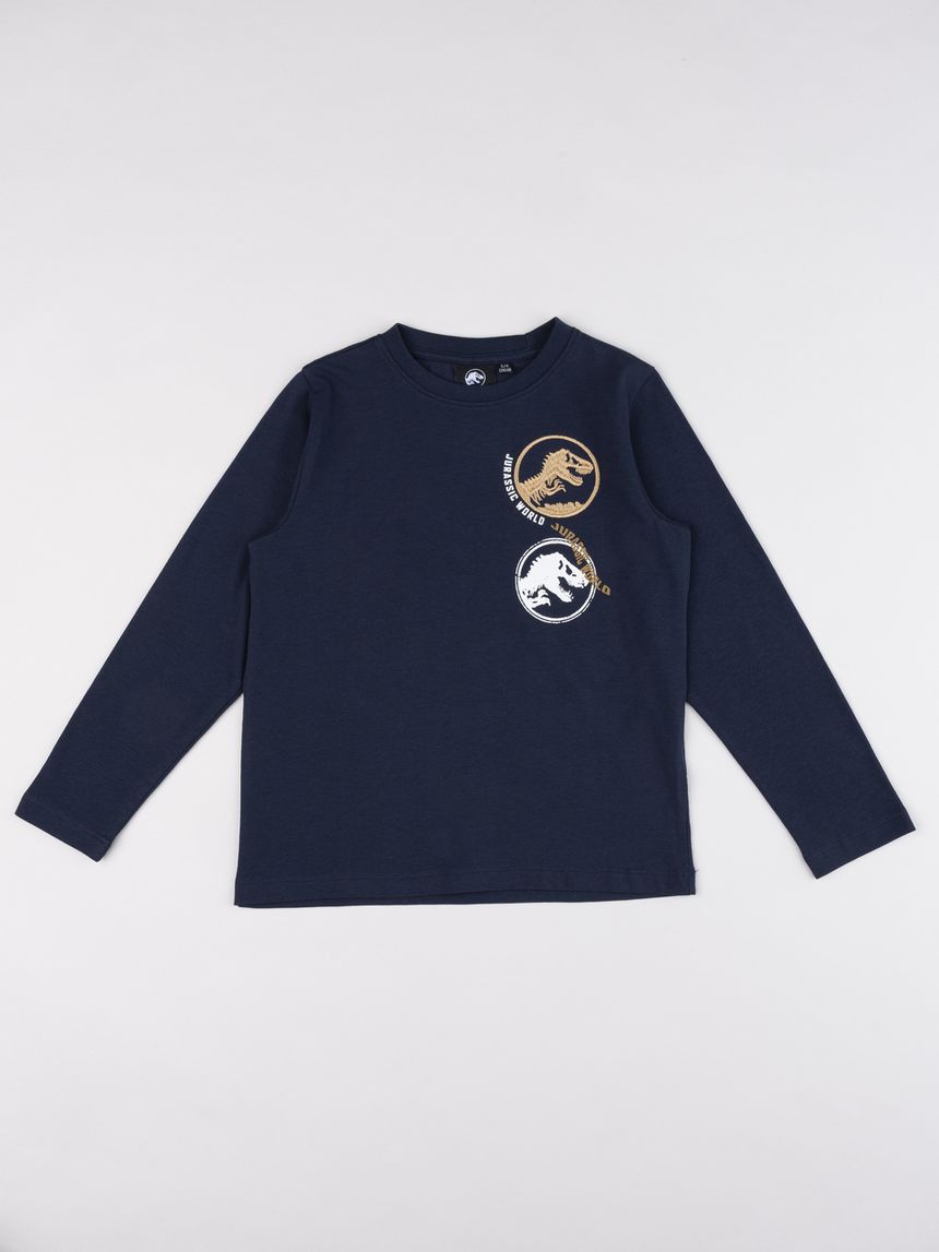 T-shirt bambino blu maniche lunghe jurassic world