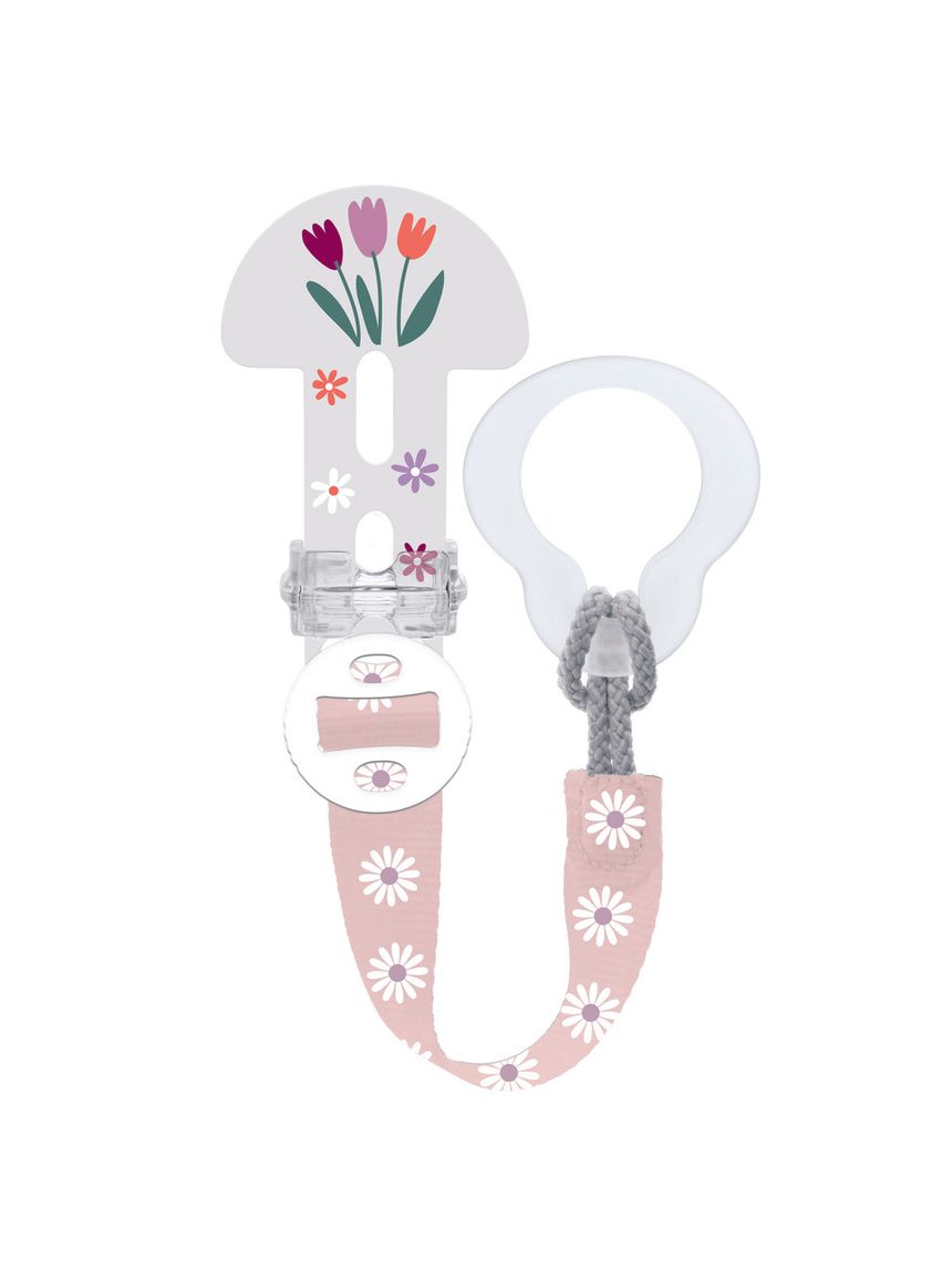Mam clip it! & cover catenella portaciuccio, catenella ciuccio 0+ mesi regolabile con anello rimovibile e con salvasucchietto, rosa