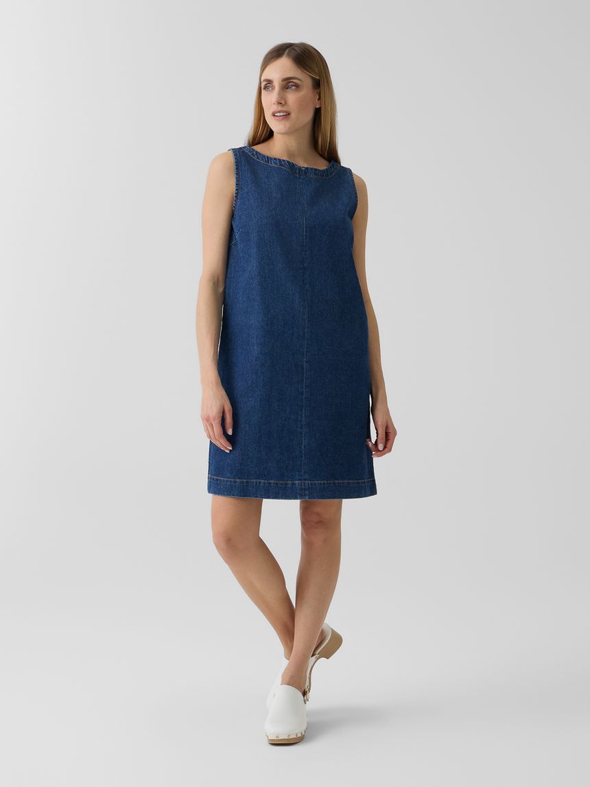 Abito smanicato denim premaman