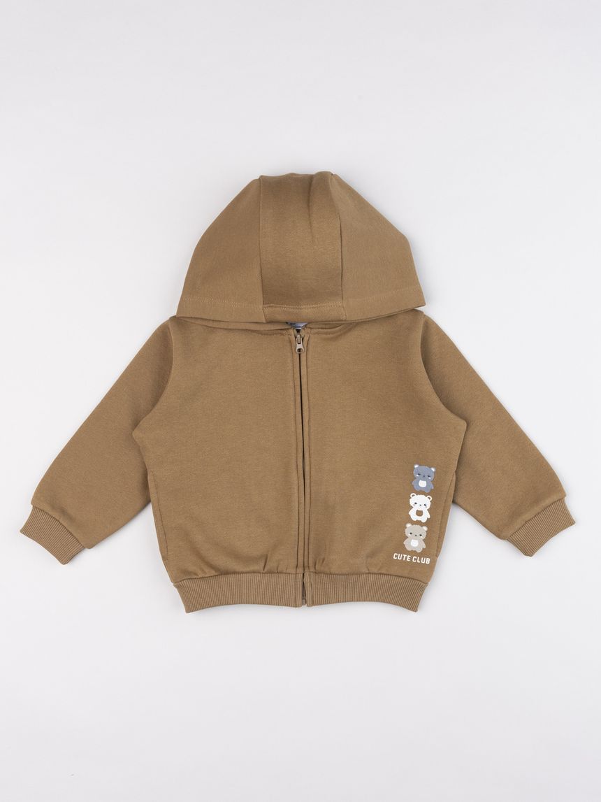 Felpa bimbo con cappuccio "cute club" marrone