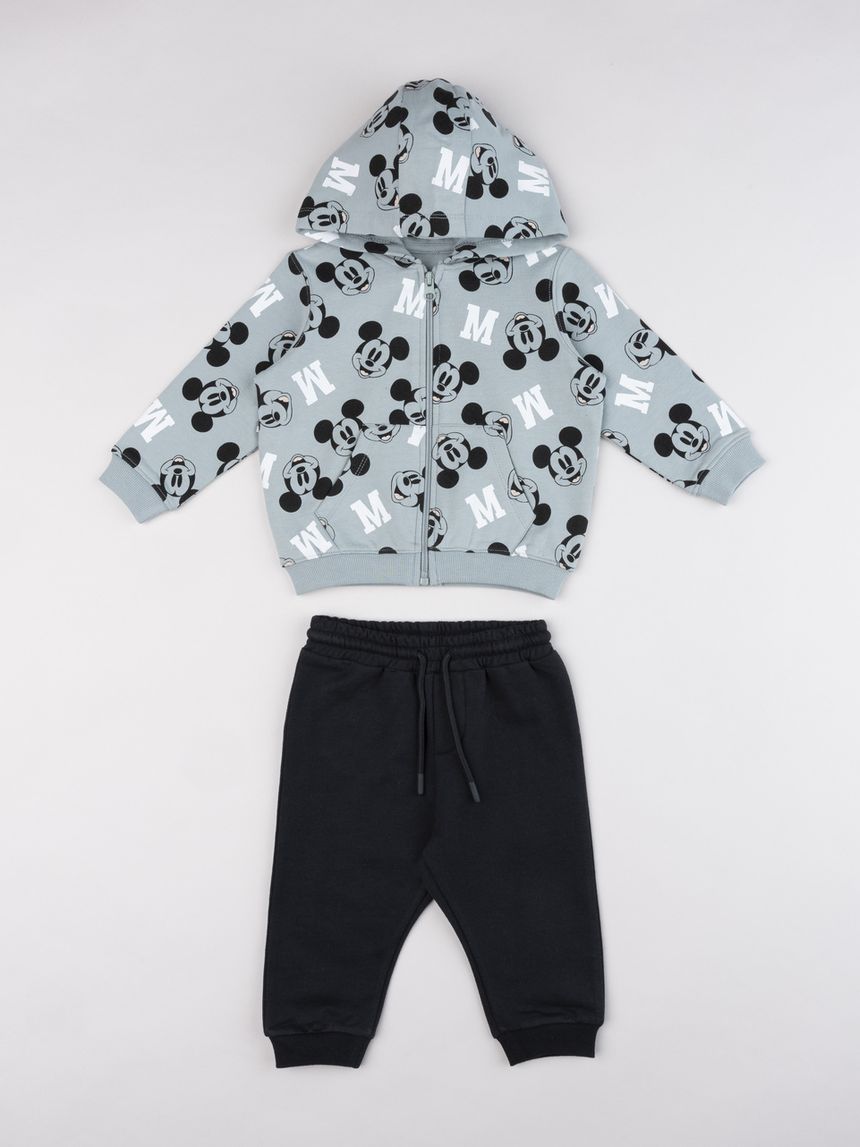 Completo jogging bimbo mickey mouse con cappuccio e zip