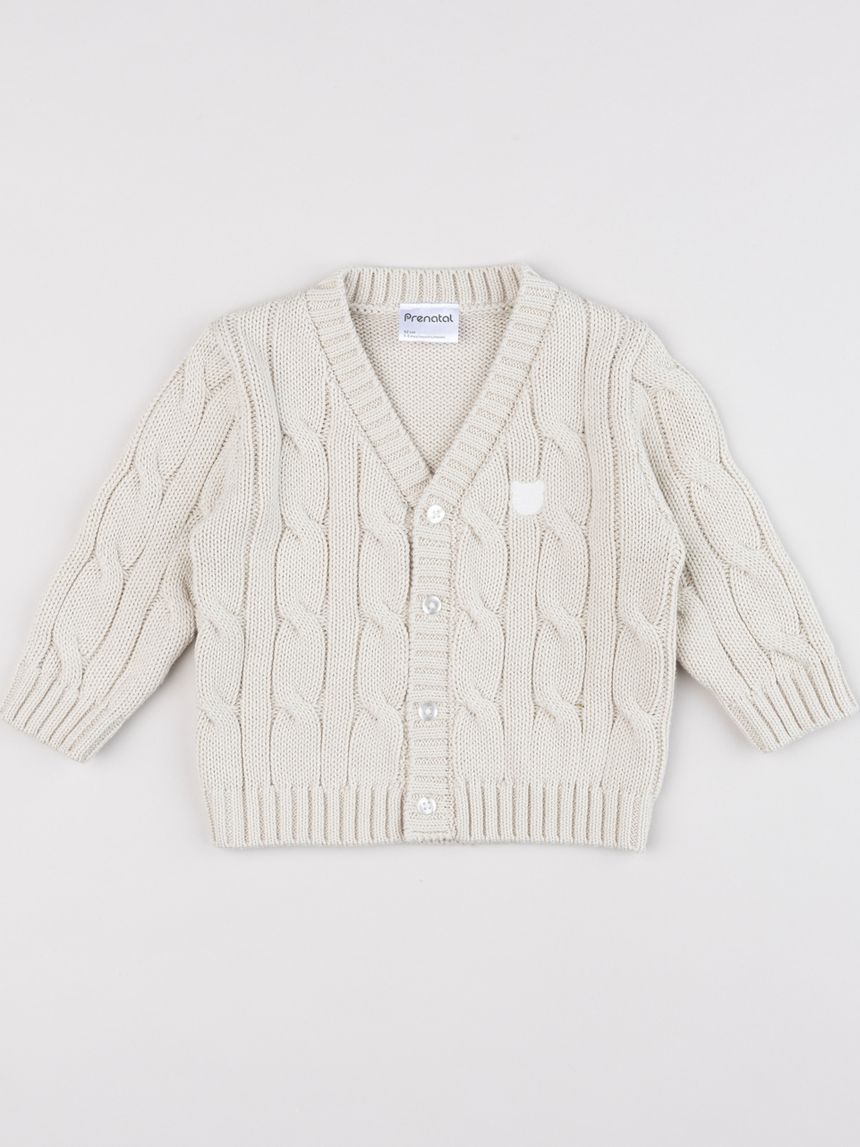 Cardigan tricot bimbo beige lavorazione a trecce