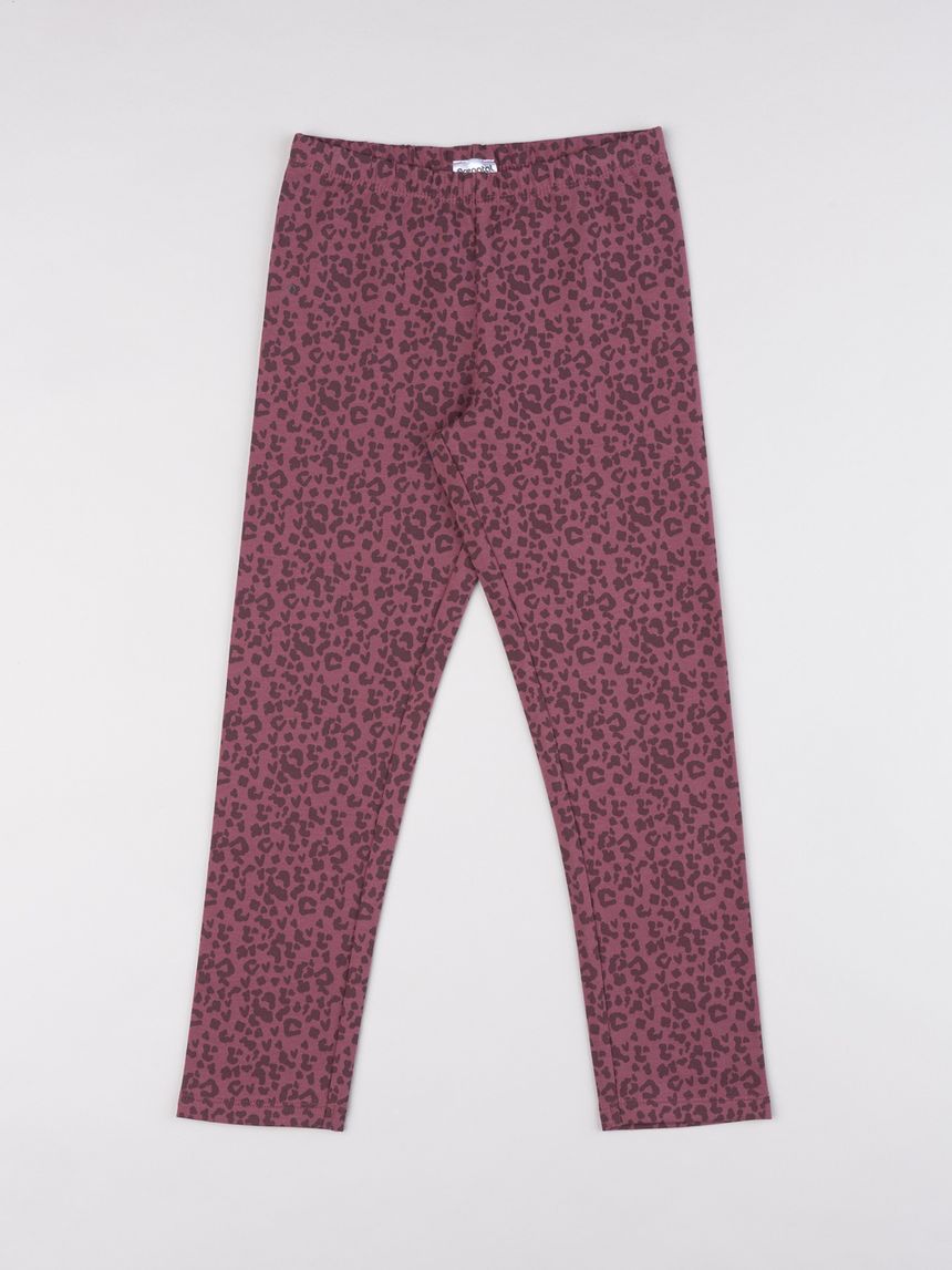 Leggings bambina bordeaux con stampa macula allover