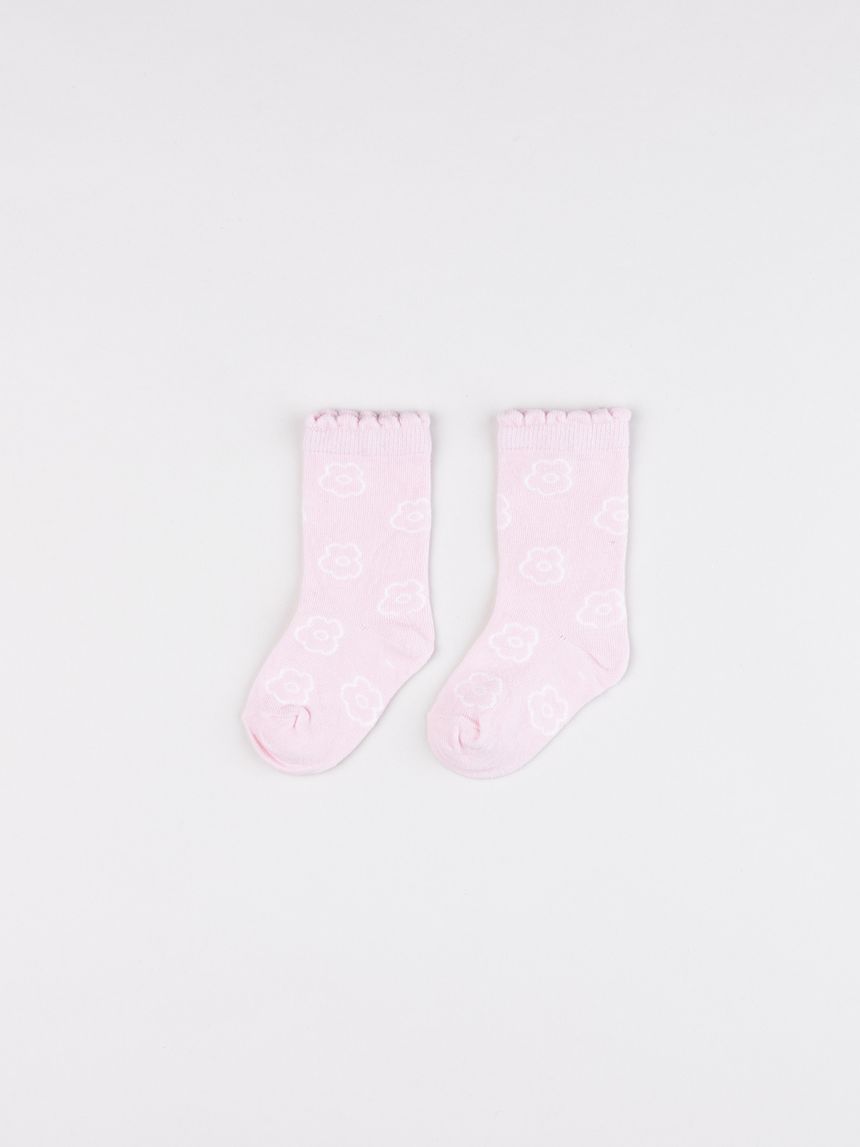 Gambaletti bimba rosa con fiori e bordo ondulato