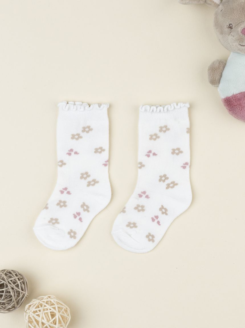 Gambaletti bambina panna con fiori e cuori