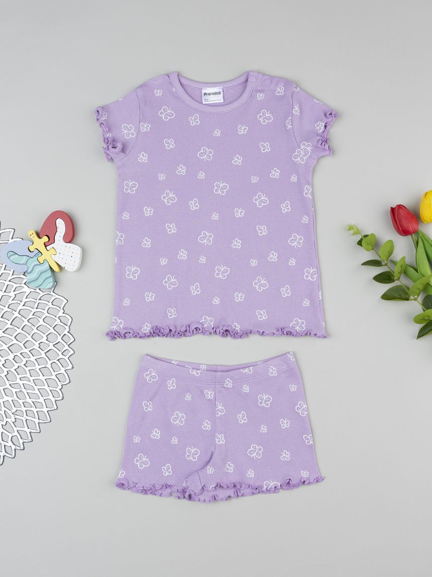 Pigiamacorto bimba viola farfalle