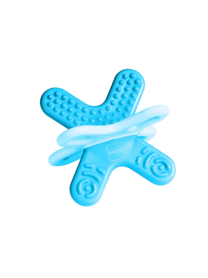 Mam bite & relax fase 2 mini dentaruolo, massaggia gengive neonati 4+ mesi, con sterilizzatore portatile per microonde, azzurro