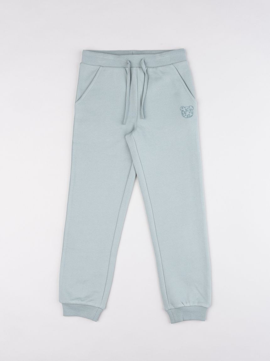 Pantalone in felpa bambina verde stampa orso