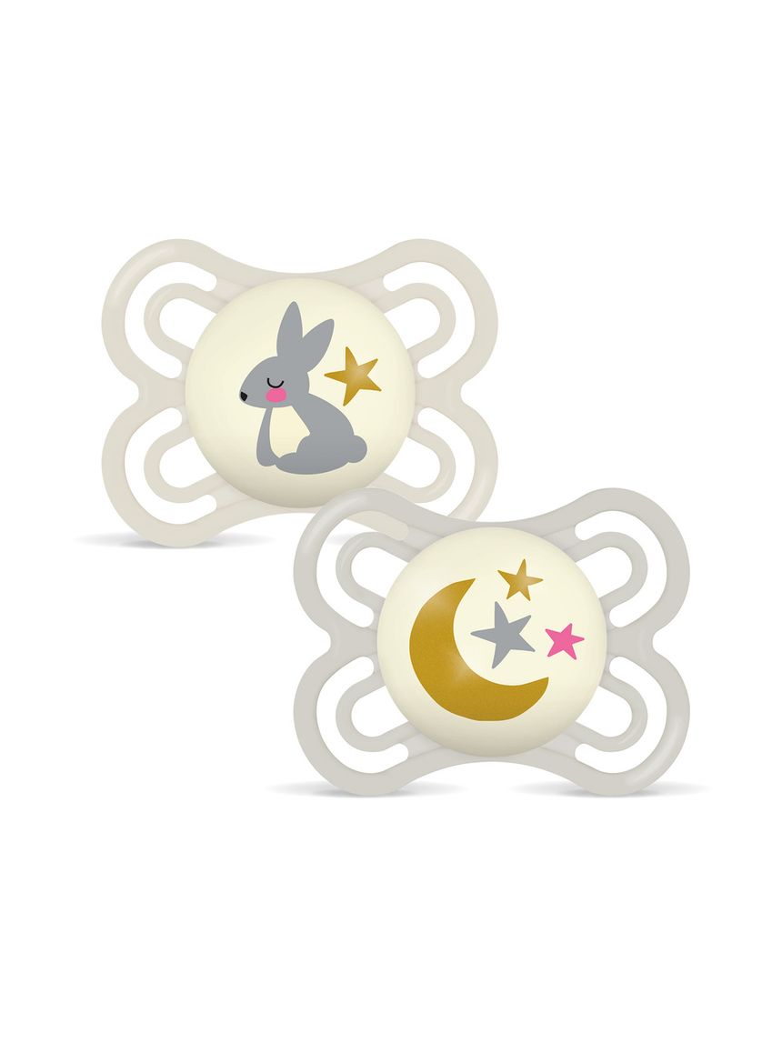 Mam perfect night confezione doppia succhietto 2-6 mesi (set da 2), ciuccio mam 2-6 mesi che si illumina al buio, neutro