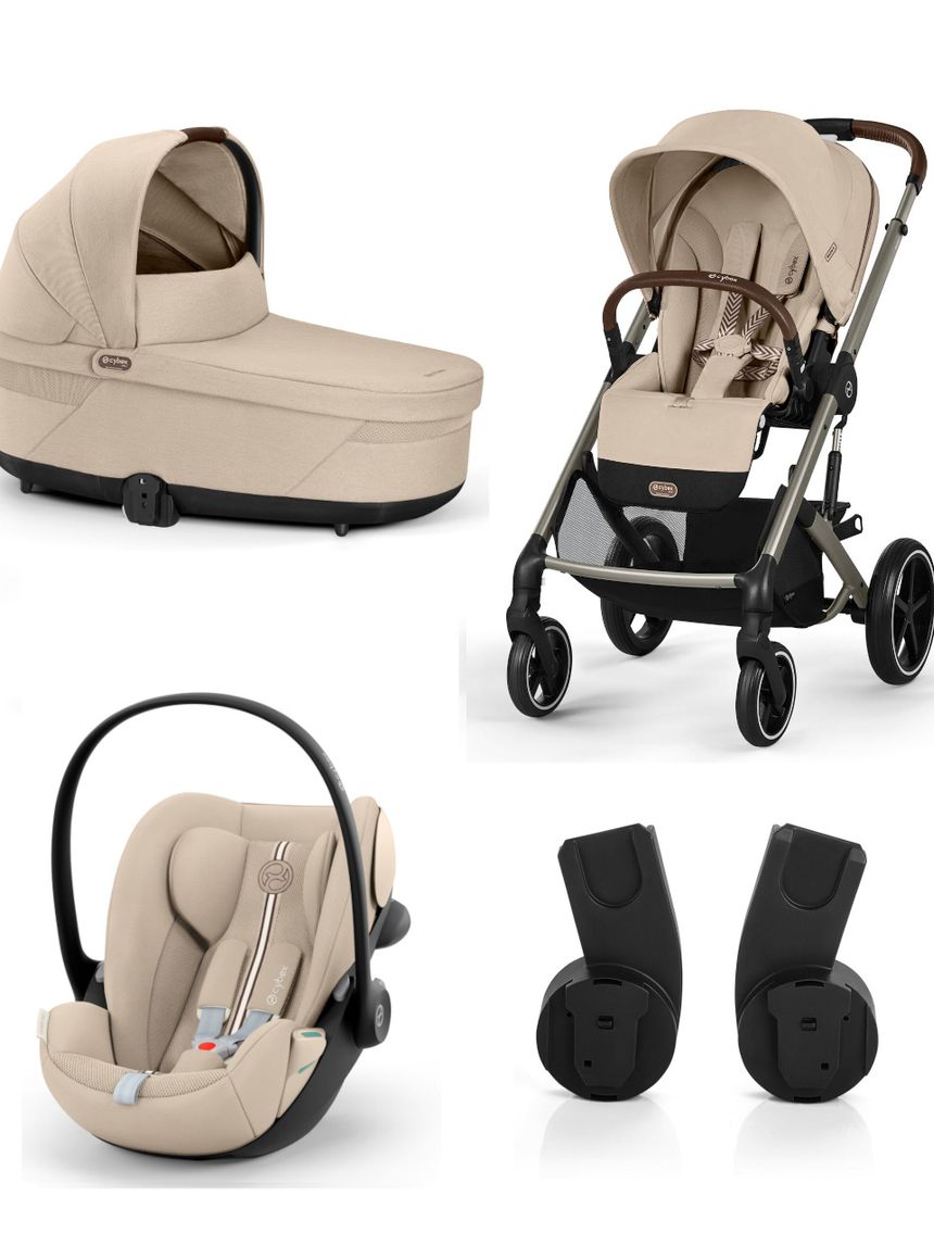 Trio balios s lux tpe almond beige con navicella cots e seggiolino cloud g3 plus almond beige + adatt. - cybex