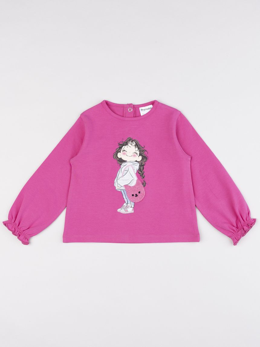 T-shirt bimba fuxia stampata