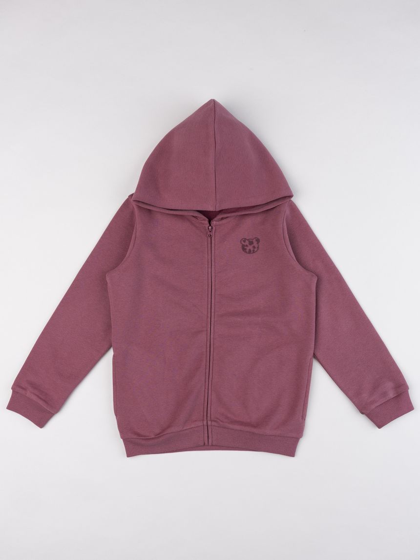 Felpa bambina bordeaux con cappuccio e orsetto