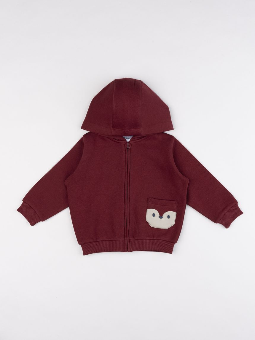 Felpa full zip bimbo bordeaux con cappuccio e taschino