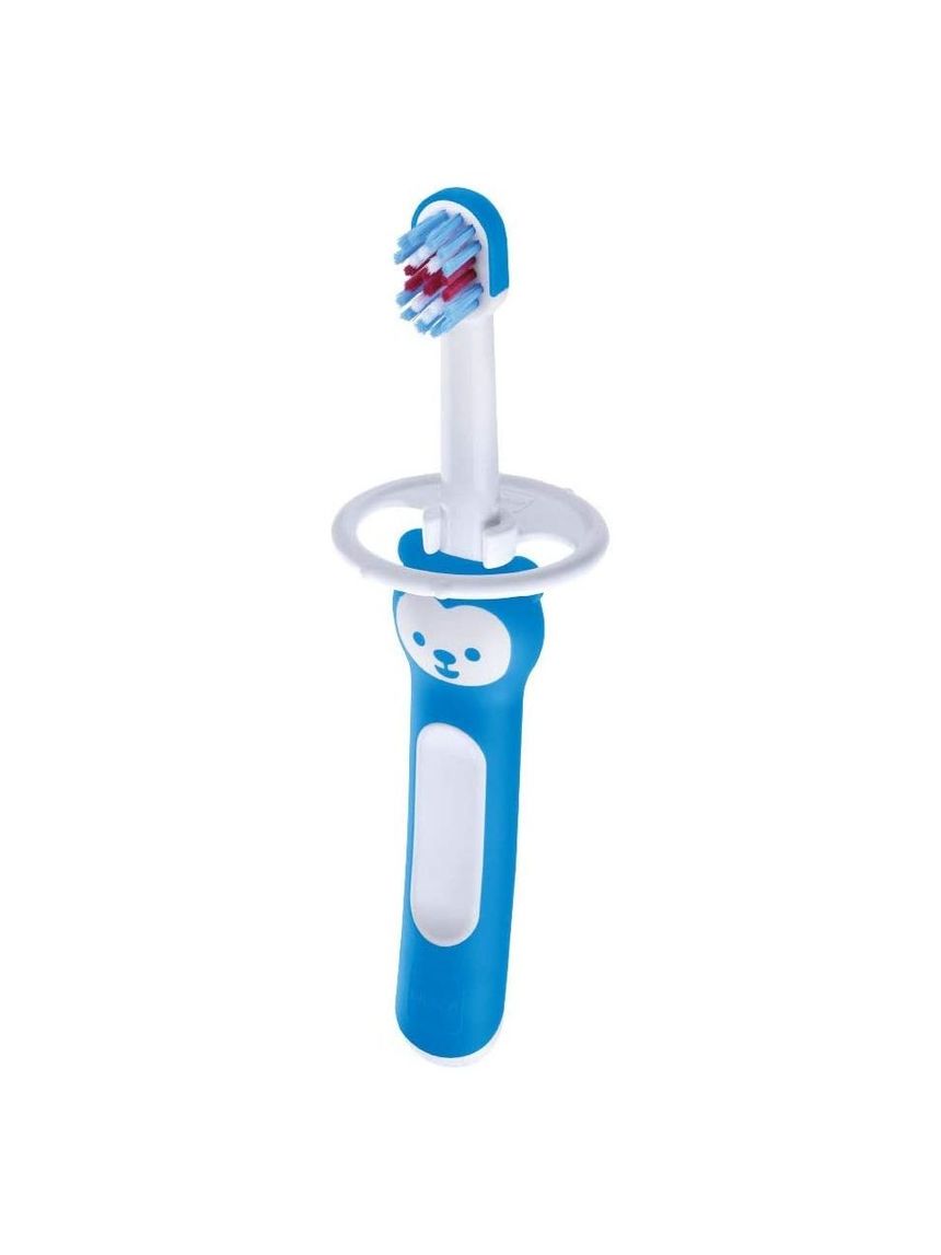 Mam baby's brush, spazzolino denti bambini 6+ mesi con impugnatura antiscivolo, spazzolino setole morbide per i primi dentini, azzurro