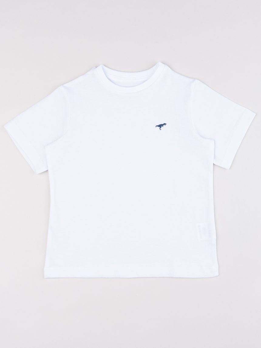 T-shirt bambino bianca basic con stampa dinosauro