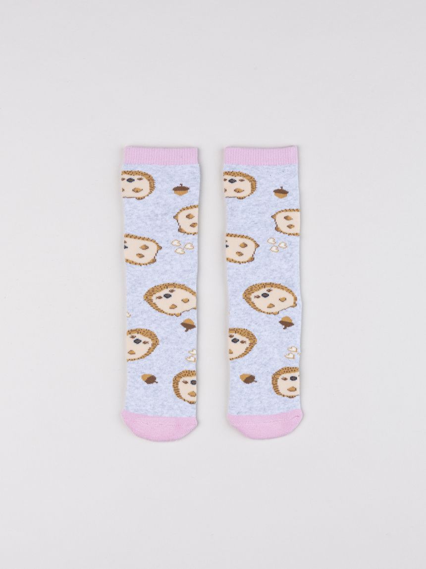 Calze antiscivolo bambina grigio/rosa ricci