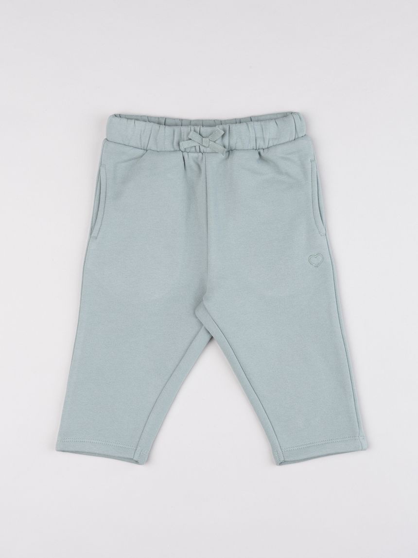 Pantalone felpato bimba verde salvia con fiocco
