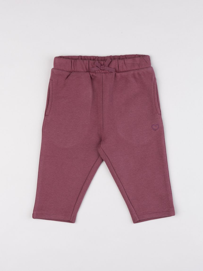 Pantalone felpato bimba bordeaux con fiocco