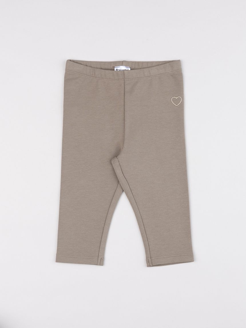 Legging bimba marroni ricamo cuore