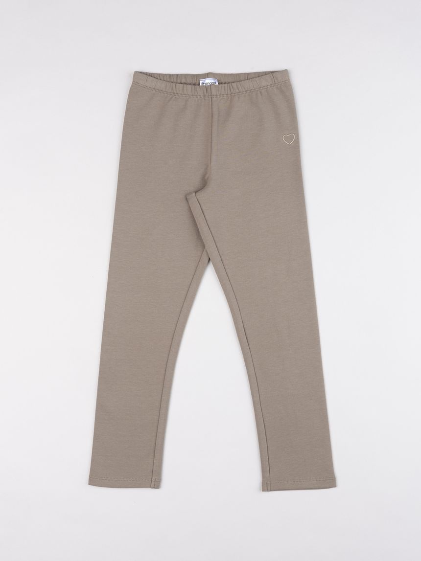 Legging bambina marrone ricamo cuore