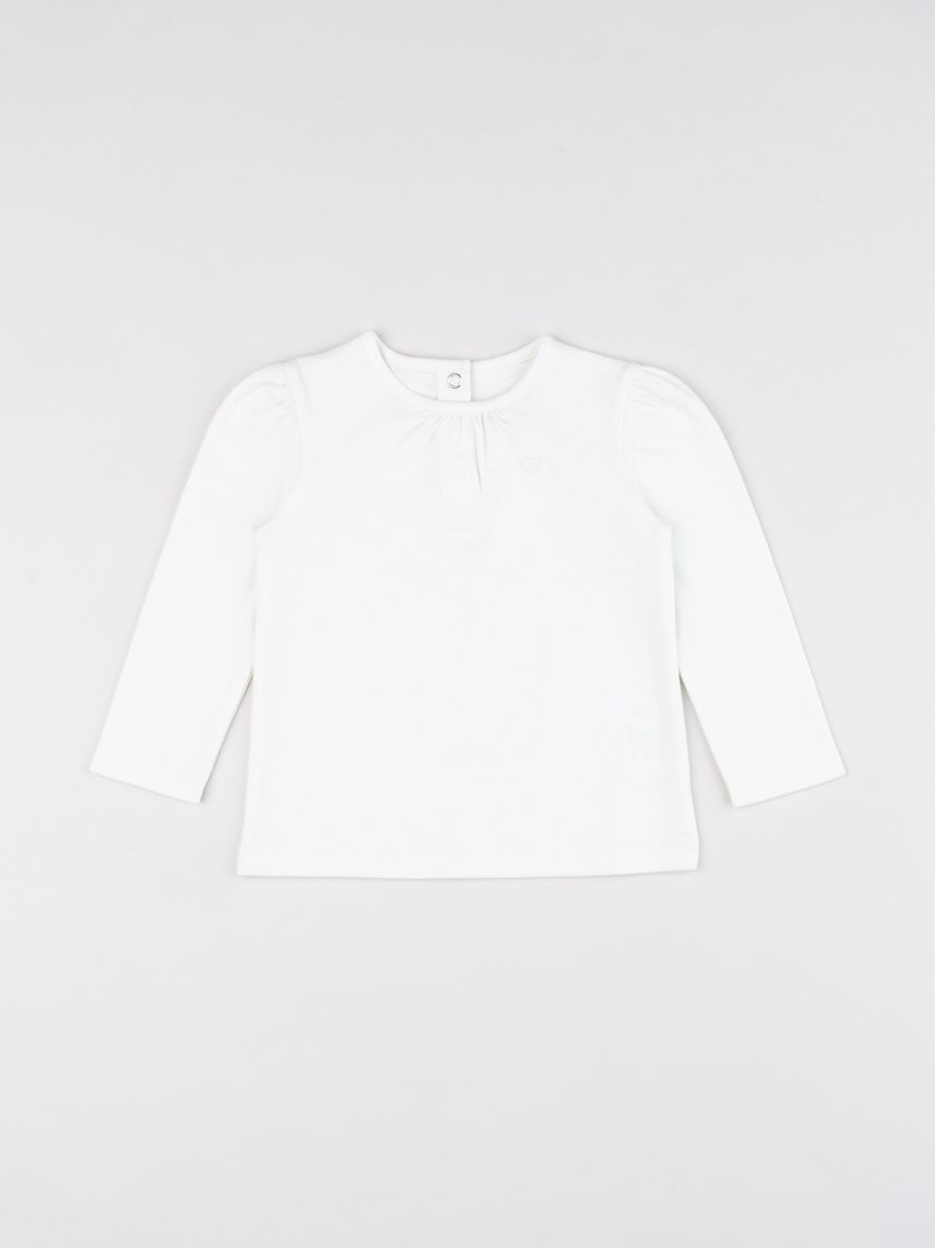 Maglia maniche lunghe bianca bimba ricamo cuore
