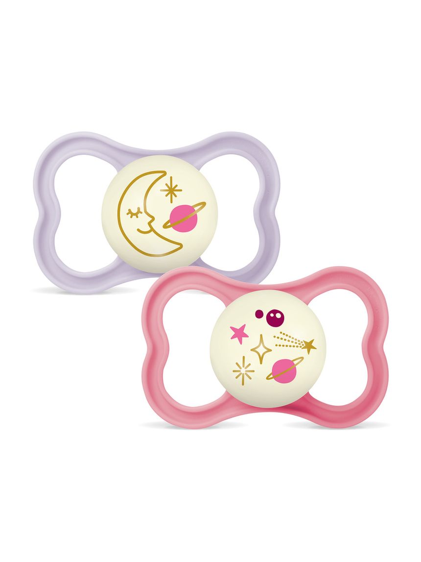 Mam air night succhietto 16+ mesi (set da 2), ciuccio mam 16-36 mesi che si illumina al buio pelli sensibili, rosa/lilla