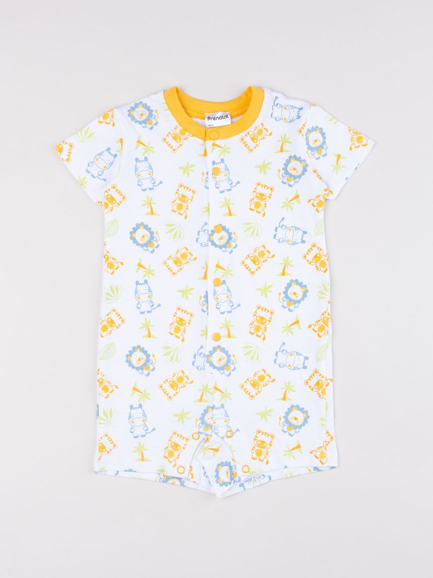 Pigiamone neonato jungle safari bianco/giallo