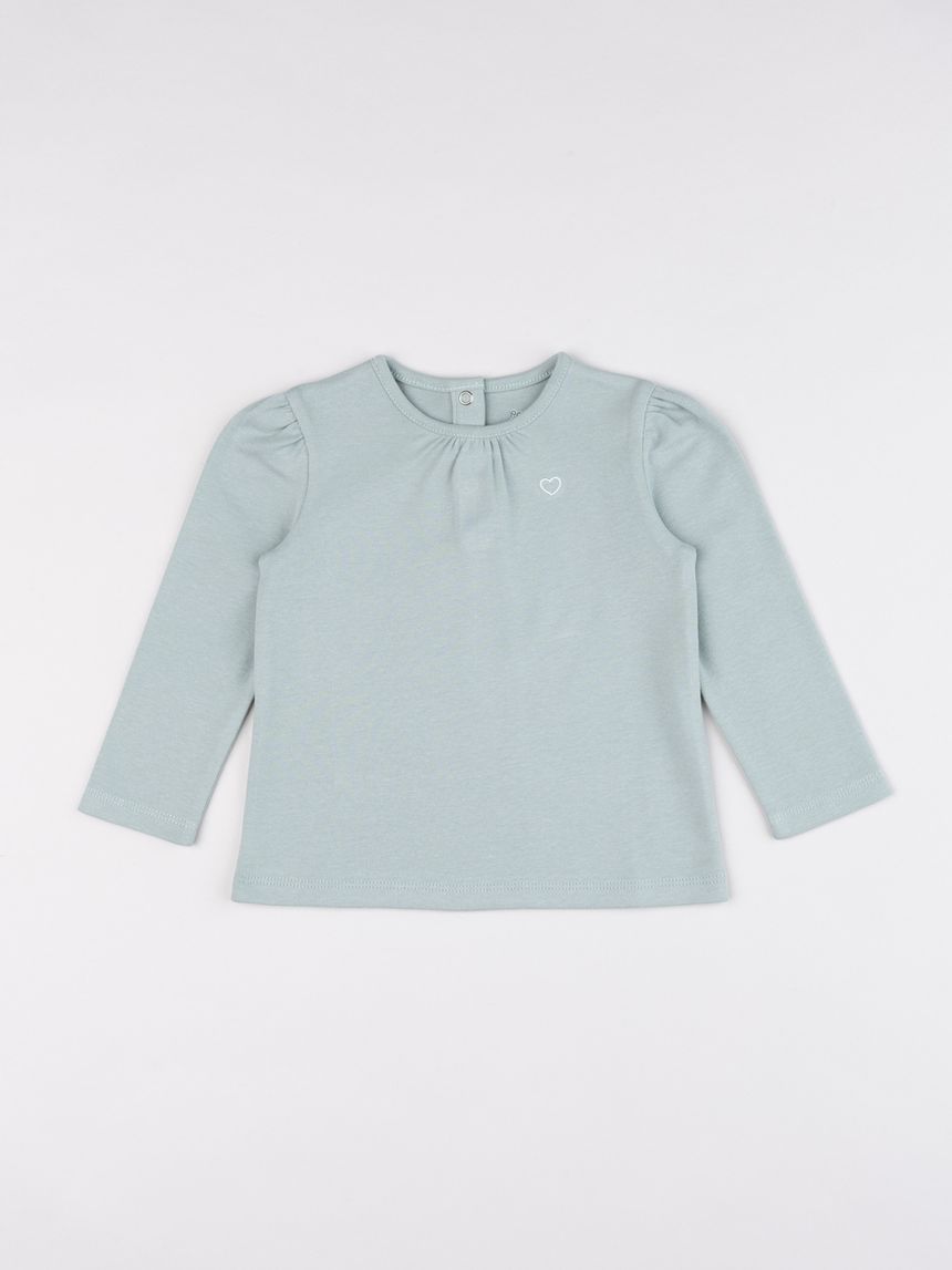 Maglia maniche lunghe verde bimba ricamo cuore