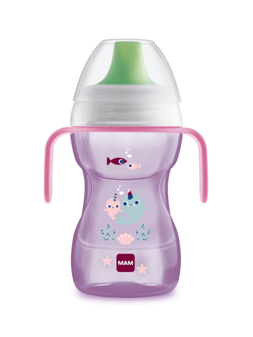 Mam fun to drink cup tazza bambini 270 ml, biberon acqua e latte per neonati 8+ mesi con beccuccio anti-goccia e valvola per flusso libero