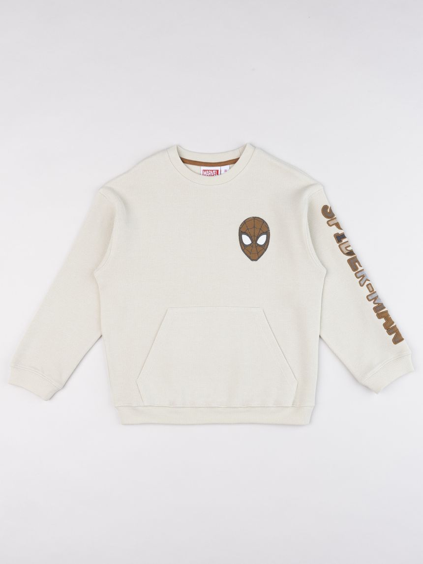 Felpa da bambino spiderman con tascone  beige