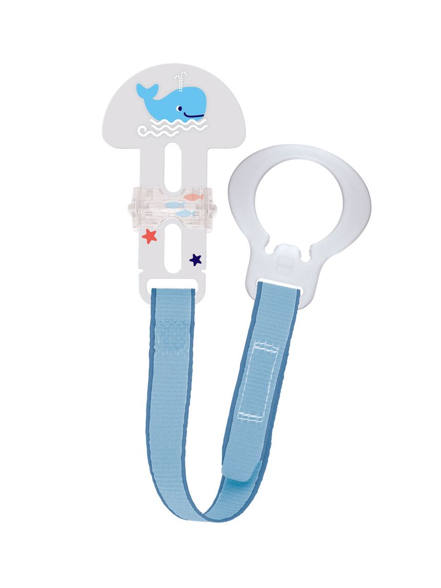 Mam clip & cover catenella portaciuccio, catenella ciuccio 0+ mesi regolabile con chiusura a velcro e salvasucchietto, azzurro