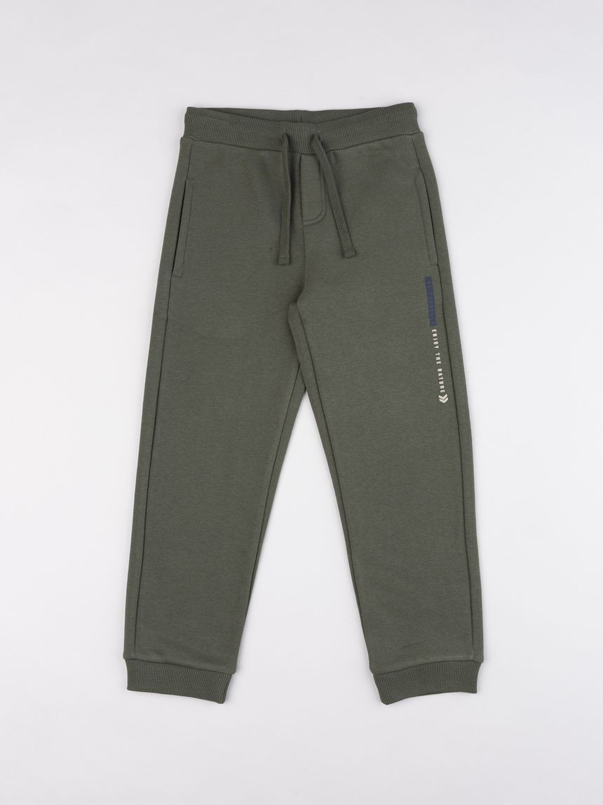 Pantalone bambino verde scuro con stampa
