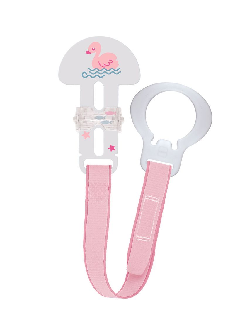 Mam clip & cover catenella portaciuccio, catenella ciuccio 0+ mesi regolabile con chiusura a velcro e salvasucchietto, rosa