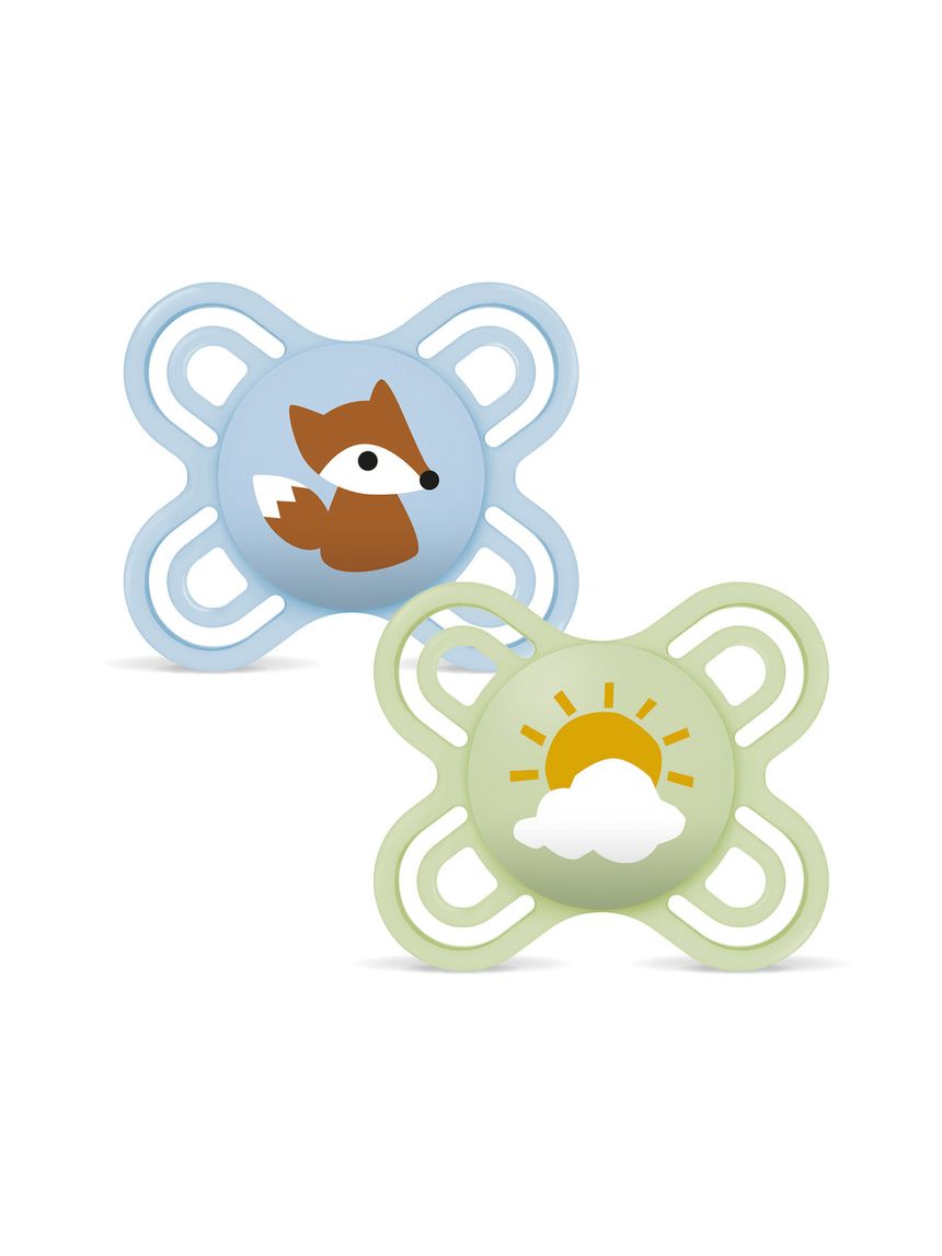 Mam perfect start confezione doppia succhietto 0-2 mesi (set da 2), ciuccio mam 0-2 mesi in silicone per sano sviluppo orale, azzurro/verde
